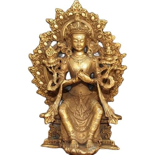 Chinese Old Craft Pure Copper Tibetan Buddha With Backlit Maitreya Buddha Statue