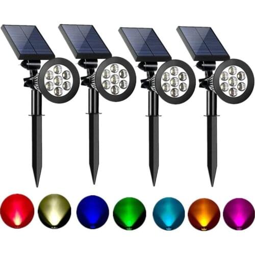 Solar Spot Lights Outdoor RGB white color 7 LED Waterproof Security Tree Spotlights Lawn Step Walkway Garden Changing