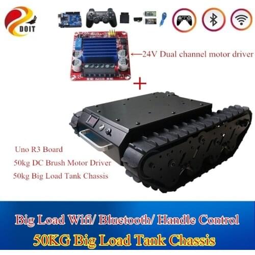 Wifi/BT/PS2 Control Pure Rubber Track Heavy Load Tank Chassis Stainless Steel Large RC Smart Chain Car Robot 24V DC Gear Motor