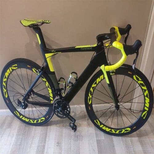 Customize Logo Yellow Concept Carbon Complete Bike with R7000 groupset Cosmic 50mm wheelset yellow logo handlebar