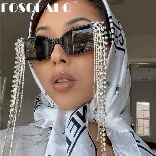 Vintage Tassel Rhinestones Sunglasses Women 2021 New Luxulry Brand Steampunk Sun Glasses Unique Diamond Eyeglasses Oculos UV400