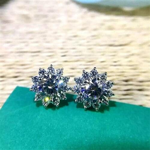 Sunflower 2ct Lab Diamond Stud Earring Real 925 sterling silver Engagement Wedding Earrings for Women Bridal Charm Party Jewelry