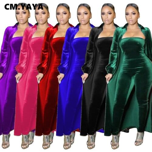 CM.YAYA Active Velvet Sweatsuit Two 2 Piece Set for Women Fitness Outfit X-long Cloak Tops + Bodycon Romper Set Tracksuit 2021
