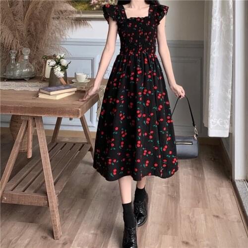 French Black Cherry Dress Women Summer New Style High Waist Maxi Dresses for Woman 2021 Fashion Clothing S-4XL