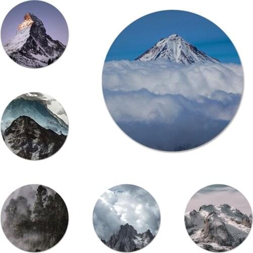 Mountain Peak Forest Snow White smoke Icons Pins Badge Decoration Brooches Metal Badges For Clothes Backpack Decoration 58mm