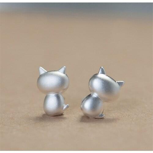 1 Pair Womens Simple Cute Small Cat Shape Matte Ear Stud Earrings Fashion Jewelry Girls Gifts E0513