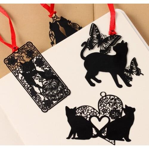 1 PCs Korean Stationery Black Cat Metal Series Bookmark Envelope Sold Mini Bookmark