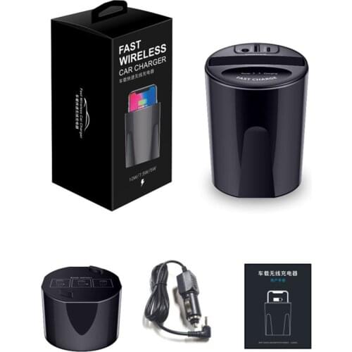 10W Car Wireless Charger Cup with USB Output for iPhoneXS XR/X/8 Airpods 2 SAMSUNG Galaxy S9/S8/Note10/Note9 car Charging holder