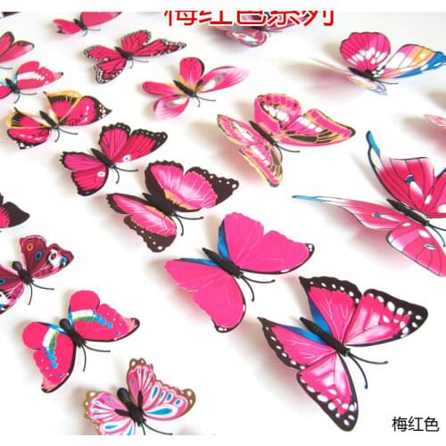12Pcs/Set PVC 3D Girl Butterfly Flower Wall Sticker Mural Home Decoration Accessories For Living Room Bedroom Wall Decals Y90