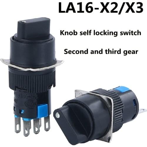 16mm Rotary Switch Knob Round Button 2 / 3 Position 1no1nc 2no2nc Three Six Pin Latch Selector La16y-11x21