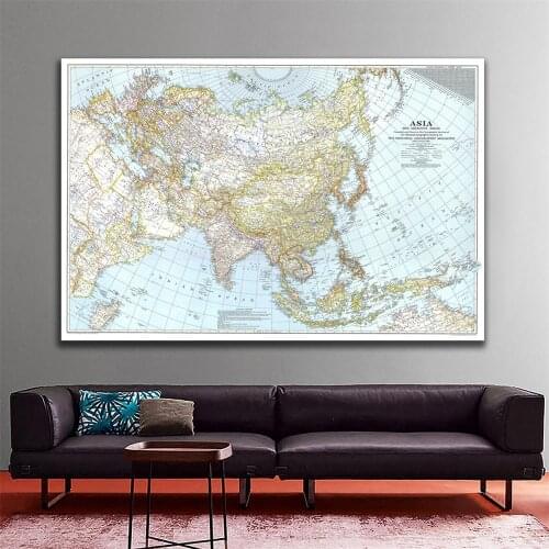1942 Edition Map of Asia And Adjacent Areas Vinyl Spray Painting Living Room Wall Decor Map For Home Art Crafts