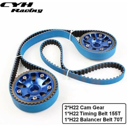 2PCS Adjustable Cam Gear+Timing Belt 155T+Balancer Belt 70T For Honda Prelude 93-01 H22 H22A1 H22A4