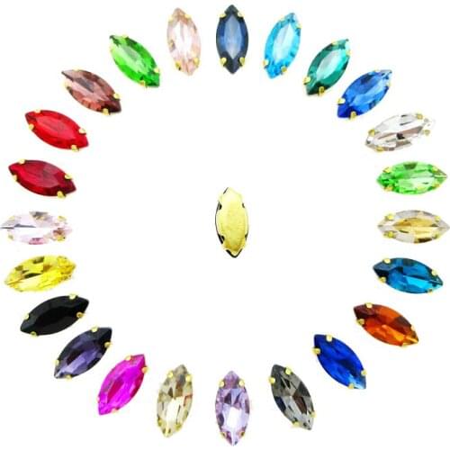 8 sizes nice glass Crystal strass Gold claw horse eye Navette Marquise shape Sew on rhinestones wedding dress shoes decorations