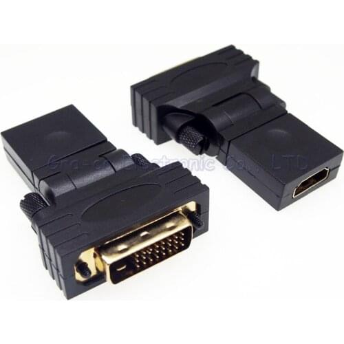 2pcs/lot DVI to HDMI adapter DVI24+1 Male to HDMI Female 360 degree rotation HD connector
