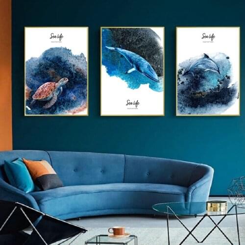 Watercolor Sea Life Shark Dolphin Sea Turtle Wall Art Canvas Painting Posters And Prints Wall Pictures for Living Room Decor
