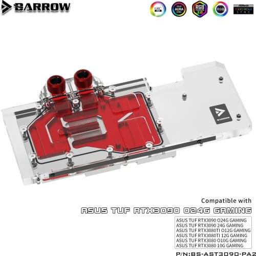 Barrow VGA Water Block Full Covered, For ASUS TUF RTX 3080/ 3090, Aurora LRC 2.0 5V 3Pin BS-AST3090-PA