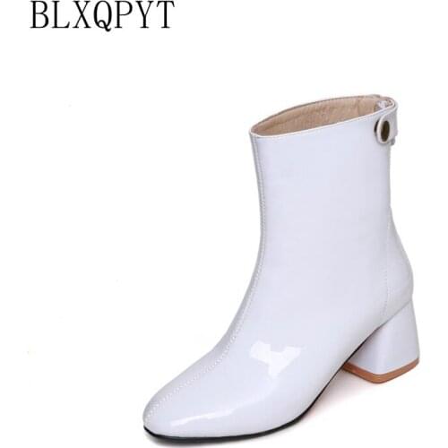 BLXQPYT Big size 30-47 Round Toe Ankle Boots For women high Heels Winter Spring Zip wedding party shoes woman High-quality F3