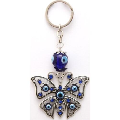 Lucky Eye Butterfly Keyring Evil Eye Charms Key Chain Bag Jewelry Fashion Alloy Animal Keychain For Women Men 120mm