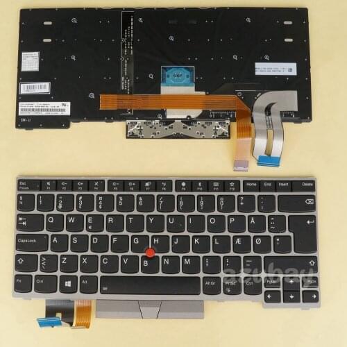 Danish Keyboard for Lenovo Thinkpad E480 E485 T480s L480 L380/Yoga, T490 E490 E495 T495 L390/Yoga L490 P43s Backlit Silver Frame