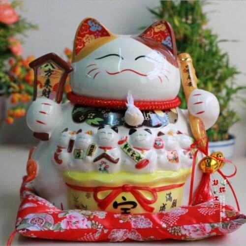 Decoration Arts crafts girl gifts get married large 28CM eight party property ceramic Lucky Cat ornaments piggy bank bus