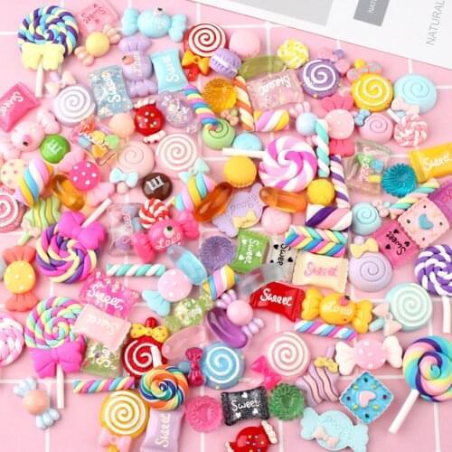 Kids 100PCS Cute Lovely Colorful DIY Resin Candy Slime Dessert Sweets Sugar Kitchen Food Pretend Toy Scrapbooking Handcrafts Toy