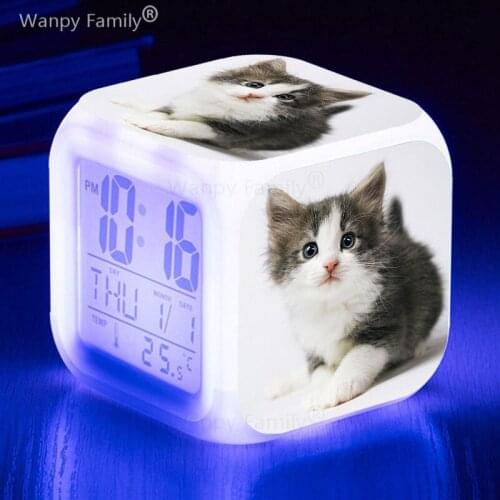 NEW Listing Hot Sell Black Cat Alarm Clocks Kids Wake Up Clock 7 Color Change LED Large screen Multifunction Night Light Clocks