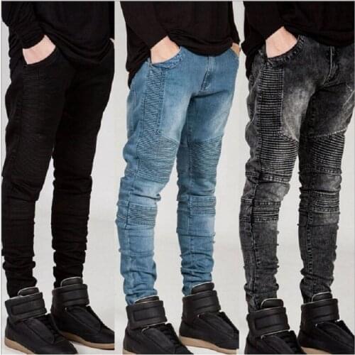 Biker Jeans mens denim biker jeans zipper straight men strech slim fit quality jeans classic blue cheap biker jeans hip hop