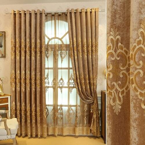 European Chenille Curtain For Living Room Embroidery Window Blinds Drape High End Luxurious Sheer Curtain Home Decora