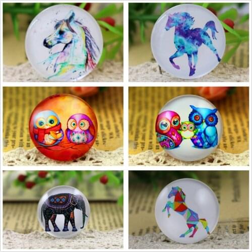 Hot Sale 5pcs/Lot 25mm Handmade Elephant and Horse and Owl Photo Glass Cabochons Pattern Domed Jewelry Accessories Supplies