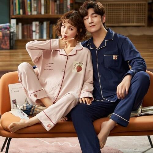 SLPBELY Cotton Couple Pajamas Set Homewear Spring Cartoon Casual Two Piece Long Sleeves+Pants Lover Pyjamas Loungewear M-3XL