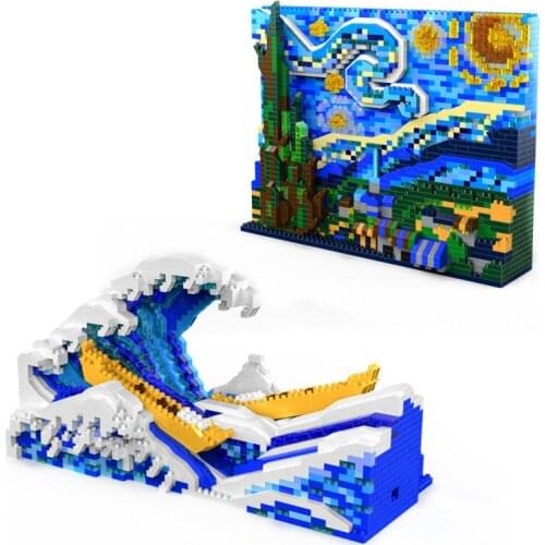 Starry Night Building Block Famous Paintings The Great Wave off Kanagawa Assembled 3D Model Diamond Micro Bricks Toy For Collect