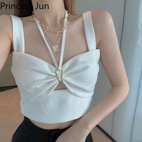 Summer Women Black White Cropped Tops Sexy Hollow Out Sling Bottoming Vest Straps Halter Short Camis Mini Shirt Chic V Neck Tank