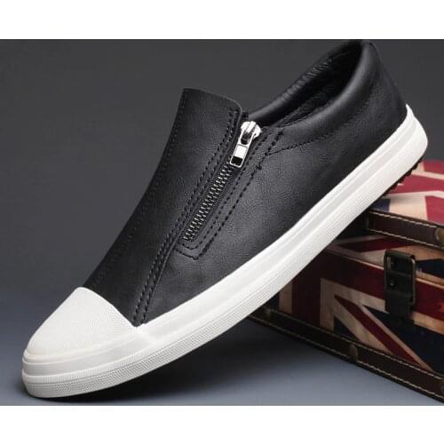 Brand New Mens Vulcanize Shoes Spring Autumn Leisure Loafer Shoes Fashion Side Zip Designer Sneaker Men Wear-resistant Shoes