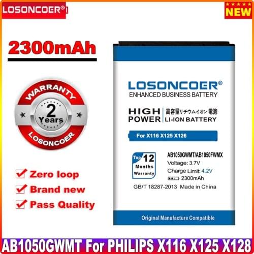 LOSONCOER 2300mAh AB1050GWMT AB1050FWMX For PHILIPS Xenium E255 X116 X125 X126 E103 E106 X128 Mobile Phone Battery+Quick Arrive