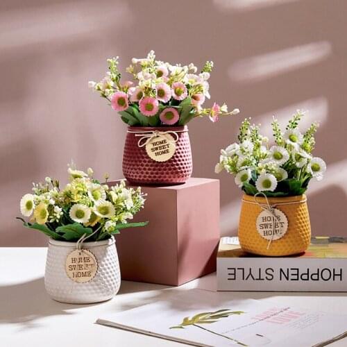 Small Daisies Simulation Flower Potted Ceramic Home Living Room Simulation Plant Potted Decoration MUMR999