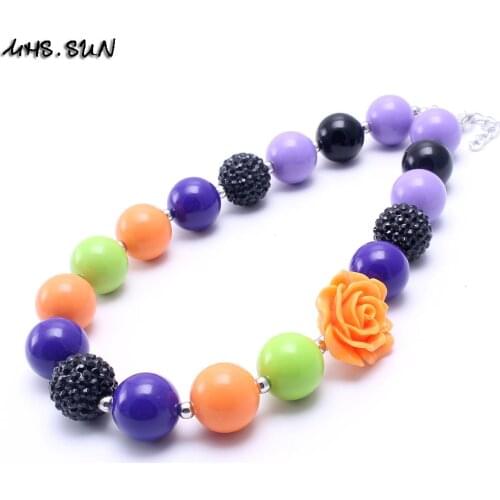 MHS.SUN Halloween Baby Kids Chunky Beads Necklace Black/Orange/Purple Bubblegum Beaded Chunky Necklace For Festival Gifts