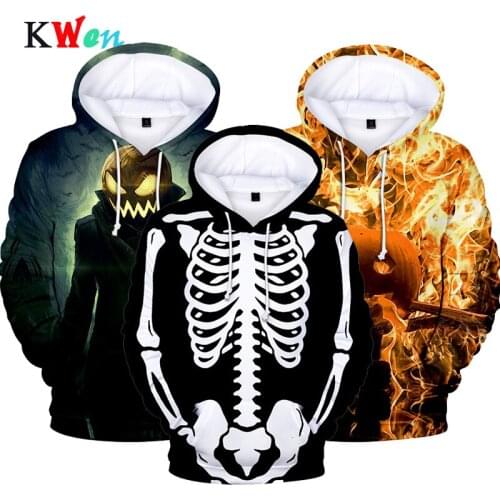 2019 Halloween 3D Hoodies Printed Long Sleeve Men Women Plus Size Cosplay Sweatshirts Loose Velvet Wound Print 3D Streetwear