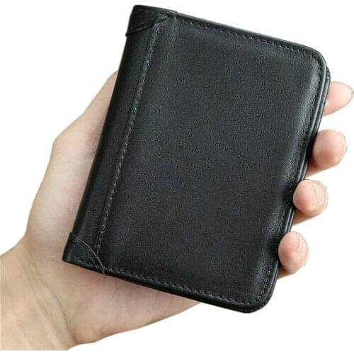 Mens Wallets 100% Genuine Leather Purse Holder Business Anti-Theft Credit Card Rfid Short Wallet Male Slim Coin Purse Money Bag
