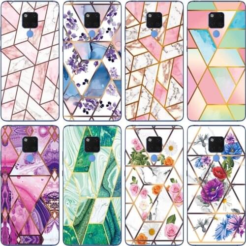 Soft Phone Case For Huawei Mate 20 X Funda Glossy Colorful Flower Silicone Phone Back Cover Geometric Marble Shell