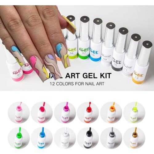 12Pcs 8ml Nail Art Line Gels Polish Kit For French UV Painting & Drawing Acrylic Nails Glue DIY Draw Polish Liner Polish Gel 1Se