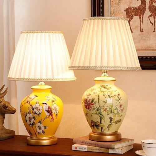 New Chinese Modern Flowers And Birds Ceramic Table Lamp For Living Room Study Bedroom Bedside Lamp Home Decoration Night Light