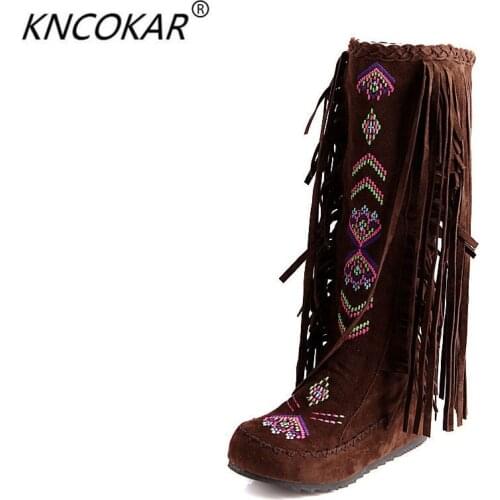 2017 new fashionable patterns within the national wind restoring ancient ways of leisure tassel boots boots, single flat boots