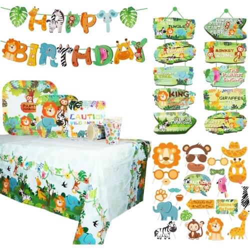 Jungle Animals Disposable Tableware Woodland Jungle Decor Safari Party Supplies 1st Birthday Party decoration Kids Baby Shower