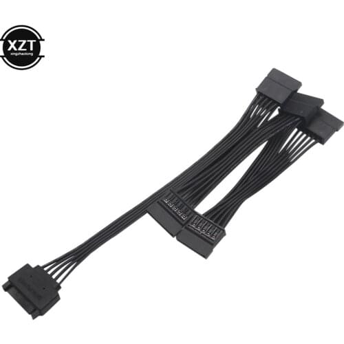 PC Computer Hard Drive 4Pin Female IDE Molex 1 to 5 SATA Splitter Adapter Converter Power Supply Cable Cord 18AWG Wire Black