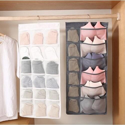 Poclet Reticulate Hanging Underwear Organizer For Wardrobe Closet Storage Bag Door Wall Breathable Bra Sundry Bag Hanger Pouch