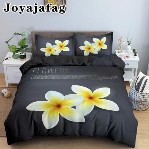 Frangipani Flower Single Double King Queen Bedding Set 2/3pcs Bedclothes Duvet Cover With Pillowcase Bed Sets Customize