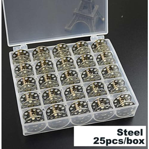 25Pc Sewing Machine Bobbins Spools Empty Bobbins Spools Sewing Machine Metal Plastic Storage Box Home Sewing Accessories Tools