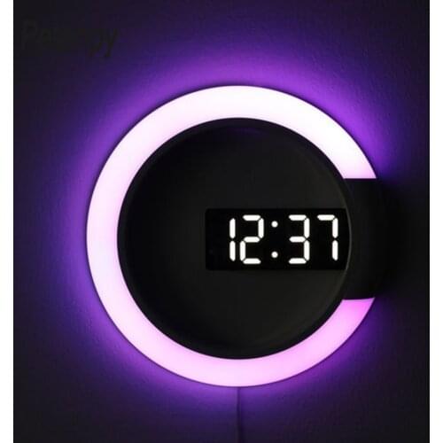3D LED wall clock Digital Table Clock Alarm Mirror Hollow Wall Clock Modern Design Nightlight For Home Living Room Decorations