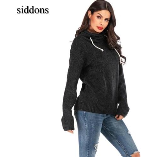 Свитер женский 2019 autumn winter new loose knit tops hooded sweater fashion solid color large size knitted pullover a286