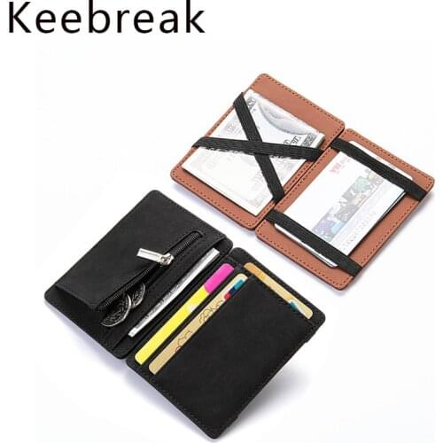 Keebreak Business Magic Wallet Vintage Leather Card Holder Extremely Thin Men And Women Purse Elastic Back Pocket Slim Money Bag